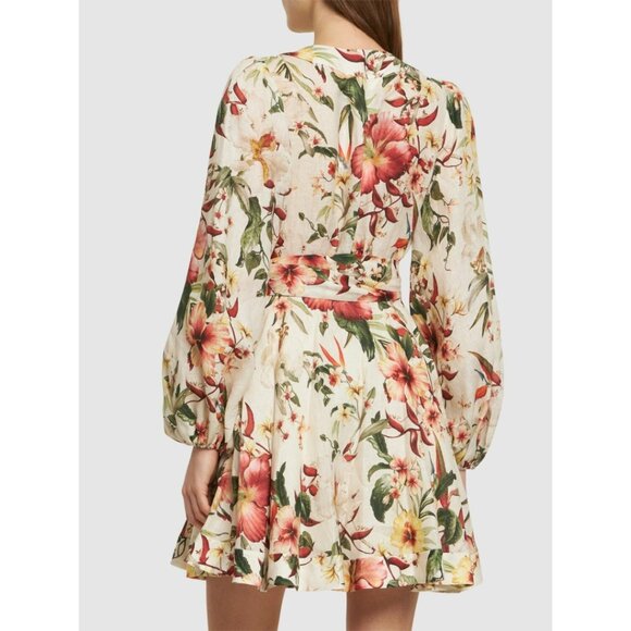 Zimmermann Lexi Floral Linen Wrap Mini Dress Size 1 / US 6 - Picture 4 of 14